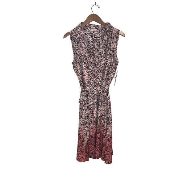Nanette Lepore Sleeveless Dress Size 10 Pleated Belt Animal Print Ombre Pink NWT - Picture 1 of 6